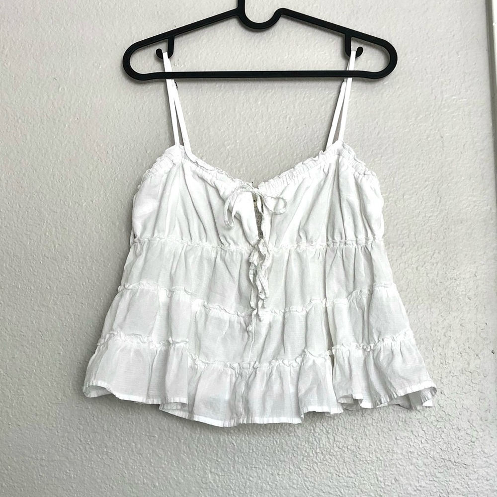 Aeropostale White Ruffle-Tiered Spaghetti Strap Camisole 100% Cotton